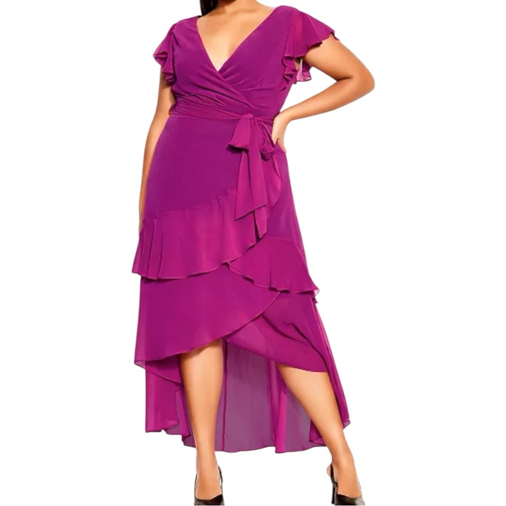City Chic Purple Flirty Tier V-Neck Maxi Dress Size 16